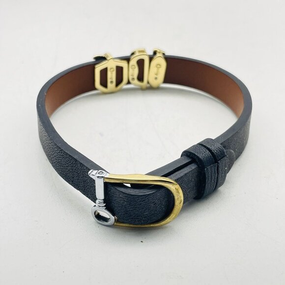 KEEP COLLECTIVE Black Leather Bracelet Gold Teacher Apple Charm Signed Gift - Picture 2 of 6